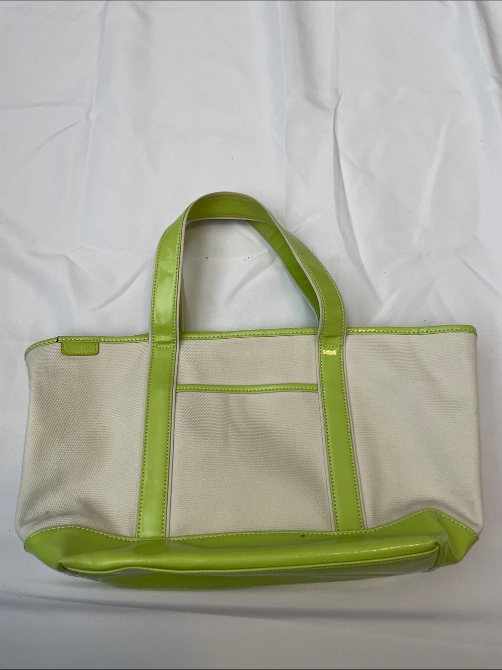Lands End Canvas Tote Bag with Lime Green Trim